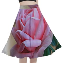 Rose Pink Flowers Pink Saturday A-line Full Circle Midi Skirt With Pocket by Amaryn4rt