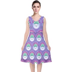 Background Floral Pattern Purple V-neck Midi Sleeveless Dress  by Amaryn4rt