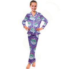 Background Floral Pattern Purple Kids  Satin Long Sleeve Pajamas Set