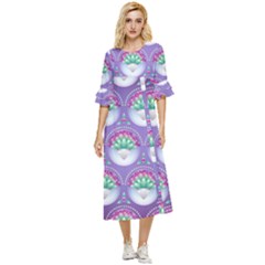 Background Floral Pattern Purple Double Cuff Midi Dress by Amaryn4rt