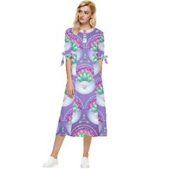 Background Floral Pattern Purple Bow Sleeve Chiffon Midi Dress by Amaryn4rt