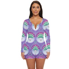 Background Floral Pattern Purple Long Sleeve Boyleg Swimsuit