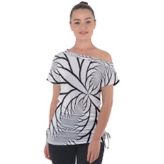 Fractal Symmetry Pattern Network Off Shoulder Tie-up T-shirt