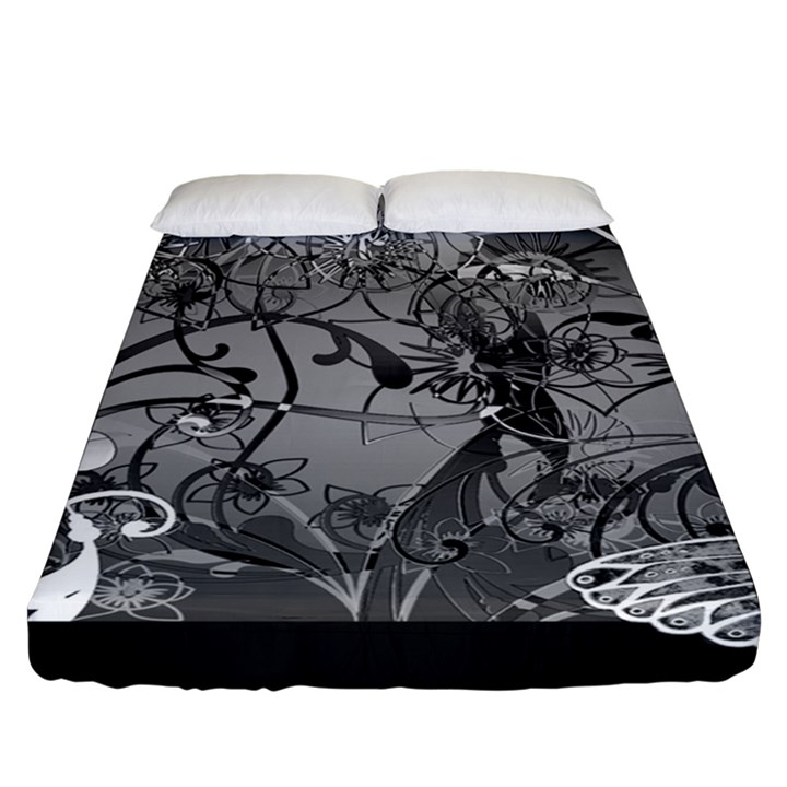 Kringel Circle Flowers Butterfly Fitted Sheet (Queen Size)