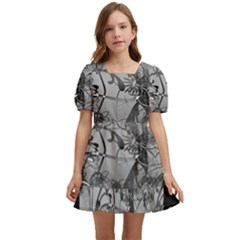 Kringel Circle Flowers Butterfly Kids  Short Sleeve Dolly Dress