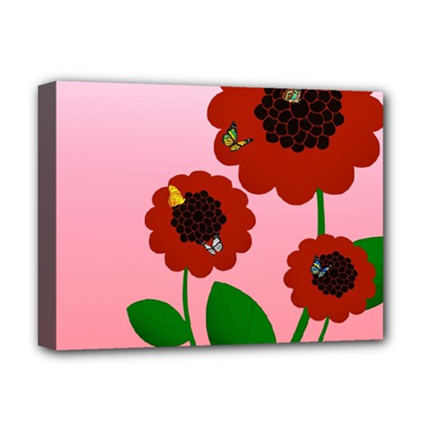 Flowers Butterflies Red Flowers Deluxe Canvas 16  X 12  (stretched)  by Sarkoni