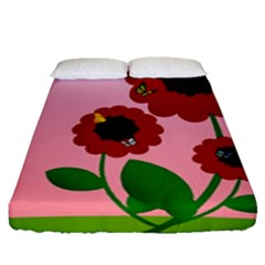 Flowers Butterflies Red Flowers Fitted Sheet (queen Size) by Sarkoni