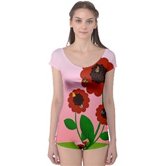 Flowers Butterflies Red Flowers Boyleg Leotard  by Sarkoni