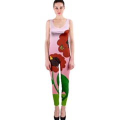 Flowers Butterflies Red Flowers One Piece Catsuit by Sarkoni