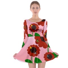 Flowers Butterflies Red Flowers Long Sleeve Skater Dress by Sarkoni