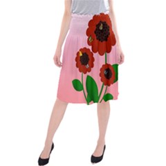 Flowers Butterflies Red Flowers Midi Beach Skirt by Sarkoni