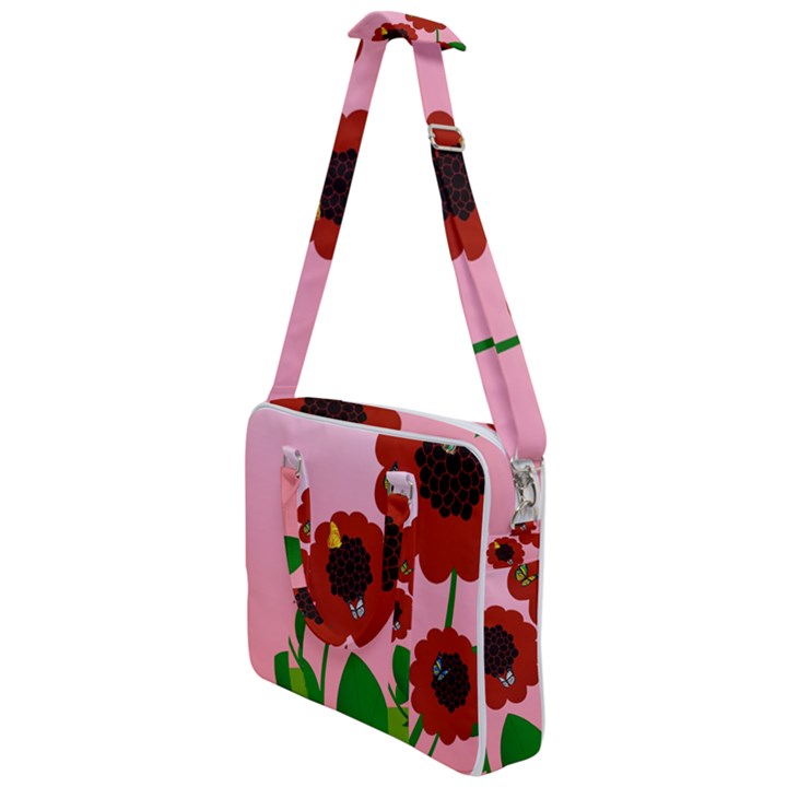 Flowers Butterflies Red Flowers Cross Body Office Bag