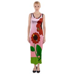 Flowers Butterflies Red Flowers Fitted Maxi Dress by Sarkoni