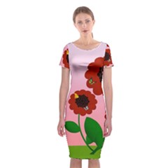 Flowers Butterflies Red Flowers Classic Short Sleeve Midi Dress by Sarkoni