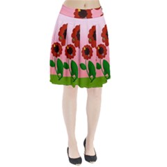 Flowers Butterflies Red Flowers Pleated Skirt by Sarkoni