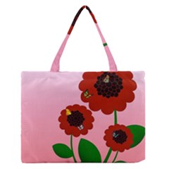 Flowers Butterflies Red Flowers Zipper Medium Tote Bag by Sarkoni