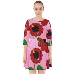 Flowers Butterflies Red Flowers Smock Dress by Sarkoni