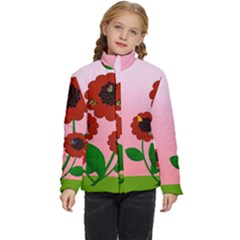 Flowers Butterflies Red Flowers Kids  Puffer Bubble Jacket Coat by Sarkoni