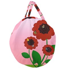 Flowers Butterflies Red Flowers Giant Round Zipper Tote by Sarkoni