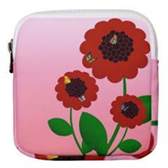 Flowers Butterflies Red Flowers Mini Square Pouch by Sarkoni