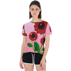 Flowers Butterflies Red Flowers Open Back Sport T-shirt by Sarkoni