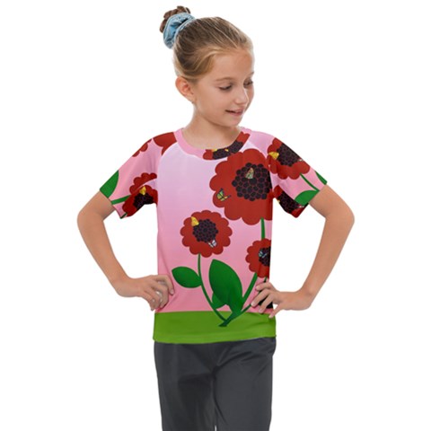 Flowers Butterflies Red Flowers Kids  Mesh Piece T-shirt by Sarkoni