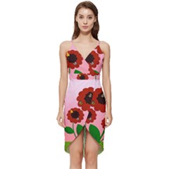 Flowers Butterflies Red Flowers Wrap Frill Dress by Sarkoni