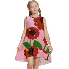 Flowers Butterflies Red Flowers Kids  Frill Swing Dress by Sarkoni