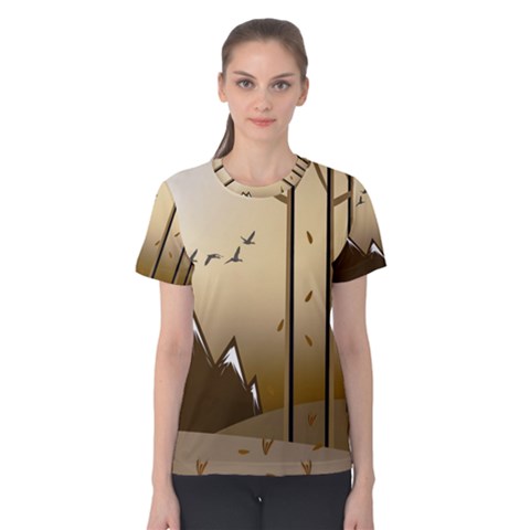 Landscape Trees Wallpaper Mountains Women s Cotton T-shirt by Sarkoni