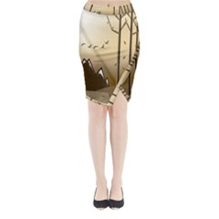 Landscape Trees Wallpaper Mountains Midi Wrap Pencil Skirt by Sarkoni