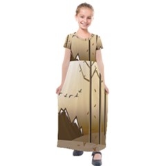 Landscape Trees Wallpaper Mountains Kids  Short Sleeve Maxi Dress by Sarkoni