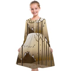 Landscape Trees Wallpaper Mountains Kids  Midi Sailor Dress by Sarkoni