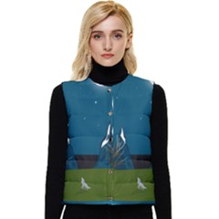 Vector Graphic Mountains Snow Wolf Women s Button Up Puffer Vest by Sarkoni