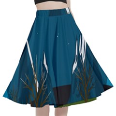 Vector Graphic Mountains Snow Wolf A-line Full Circle Midi Skirt With Pocket by Sarkoni