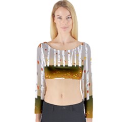 Birch Trees Fall Autumn Leaves Long Sleeve Crop Top by Sarkoni