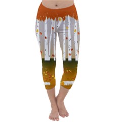 Birch Trees Fall Autumn Leaves Capri Winter Leggings  by Sarkoni