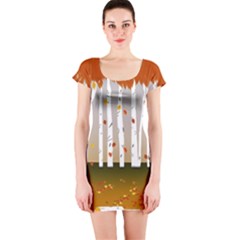 Birch Trees Fall Autumn Leaves Short Sleeve Bodycon Dress by Sarkoni