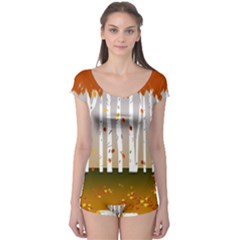 Birch Trees Fall Autumn Leaves Boyleg Leotard  by Sarkoni