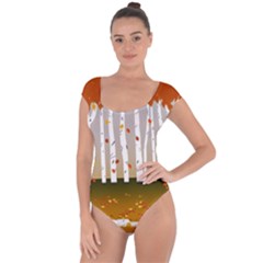 Birch Trees Fall Autumn Leaves Short Sleeve Leotard  by Sarkoni