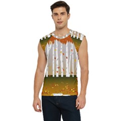 Birch Trees Fall Autumn Leaves Men s Raglan Cap Sleeve T-shirt by Sarkoni