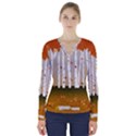 Birch Trees Fall Autumn Leaves V-Neck Long Sleeve Top View1