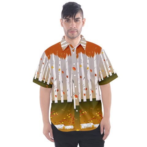 Birch Trees Fall Autumn Leaves Men s Short Sleeve Shirt by Sarkoni