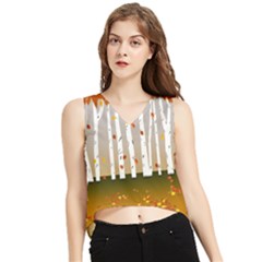 Birch Trees Fall Autumn Leaves V-neck Cropped Tank Top by Sarkoni