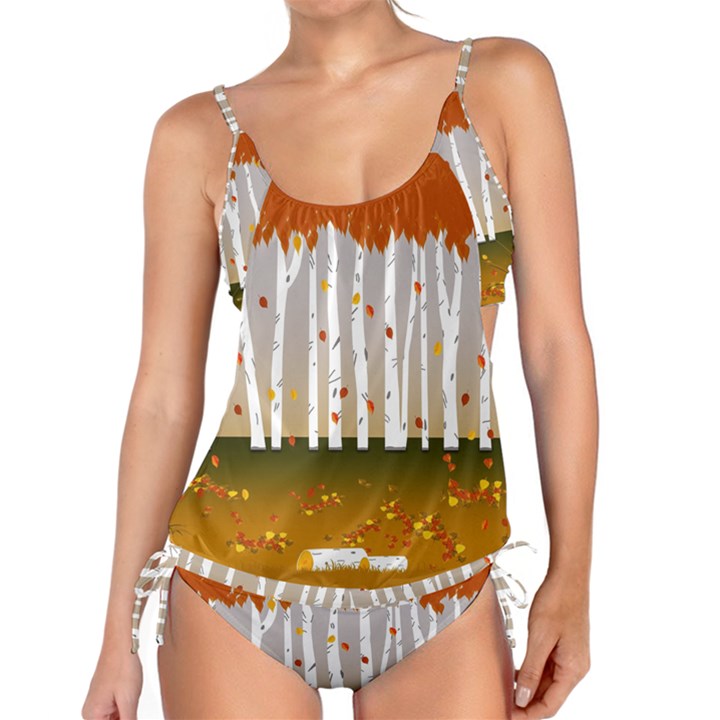 Birch Trees Fall Autumn Leaves Tankini Set