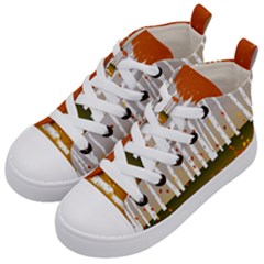 Birch Trees Fall Autumn Leaves Kids  Mid-top Canvas Sneakers by Sarkoni