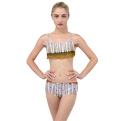 Birch Trees Fall Autumn Leaves Layered Top Bikini Set by Sarkoni