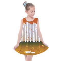 Birch Trees Fall Autumn Leaves Kids  Summer Dress by Sarkoni