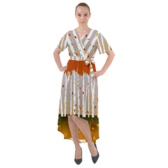 Birch Trees Fall Autumn Leaves Front Wrap High Low Dress by Sarkoni