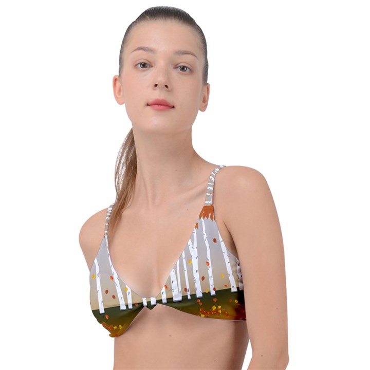 Birch Trees Fall Autumn Leaves Knot Up Bikini Top