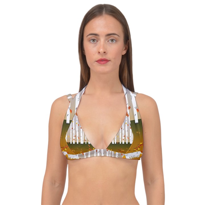 Birch Trees Fall Autumn Leaves Double Strap Halter Bikini Top